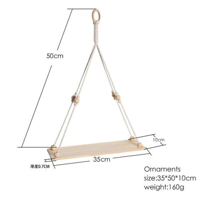 HANDMADE MACRAME ROPE SWING WOODEN SHELF