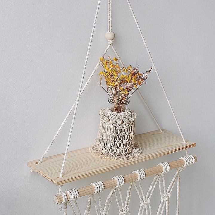 HANDMADE MACRAME ROPE SWING WOODEN SHELF